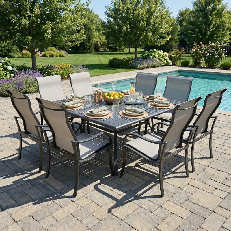 Coastline 9 Piece Graphite Square Dining Group - The Great Escape