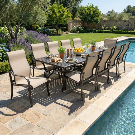 Coastline 11 Piece Scoria Dining Group W/ 44"x112" Rect. Table - The Great Escape