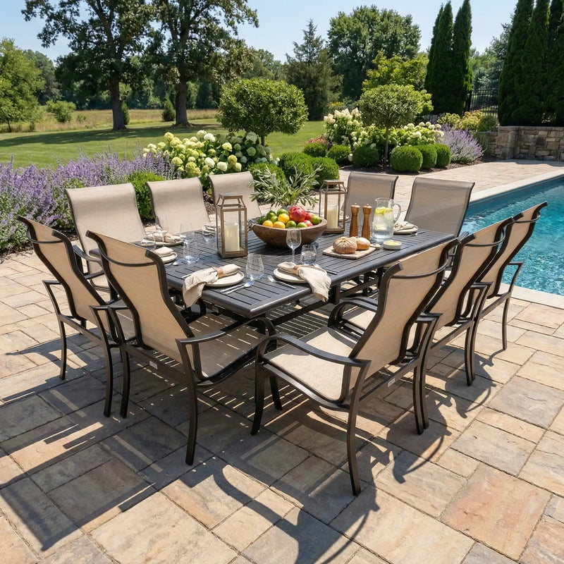 Coastline 11 Piece Scoria Dining Group W/ 60"x84" Rect. Table - The Great Escape