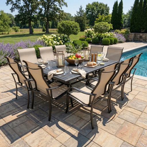 Coastline 11 Piece Scoria Dining Group W/ 60"x84" Rect. Table - The Great Escape