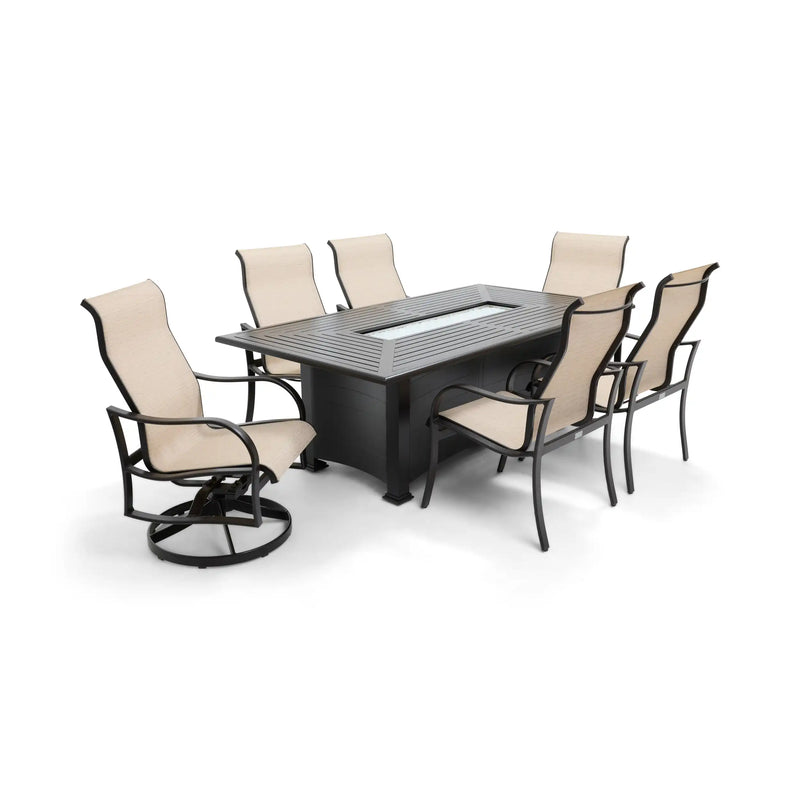 Coastline 7 Piece Scoria Firepit Dining Group - The Great Escape