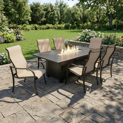 Coastline 7 Piece Scoria Firepit Dining Group - The Great Escape