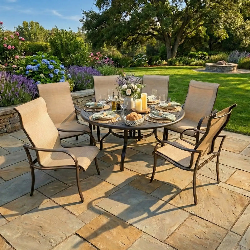 Coastline 7 Piece Scoria Round Dining Group - The Great Escape