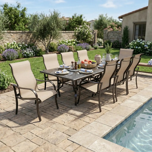 Coastline 9 Piece Scoria Dining Group W/ 44"x112" Rect. Table - The Great Escape