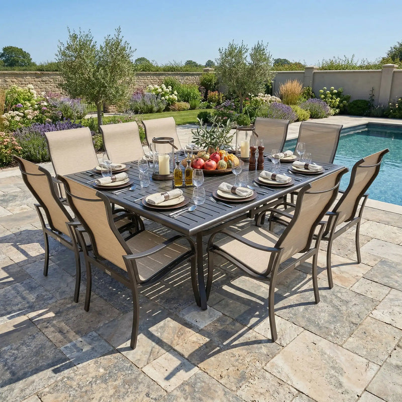 Coastline 9 Piece Scoria Dining Group W/ 60"x84" Rect. Table - The Great Escape