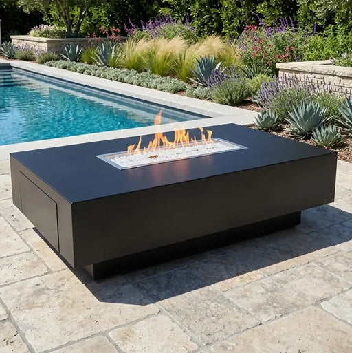36"x58" Black Modern Fire Table W/ Lid - The Great Escape