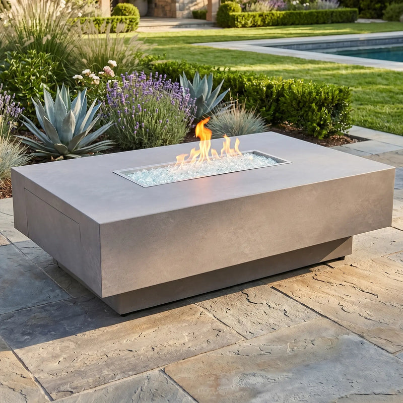 36"x58" Faux Concrete Fire Table W/ Lid - The Great Escape