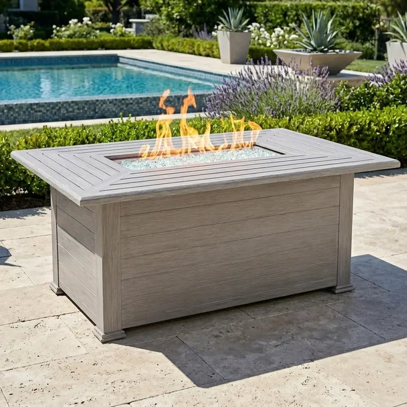 36" X 58" Farnham Driftwood Fire Table W/ Lid - The Great Escape