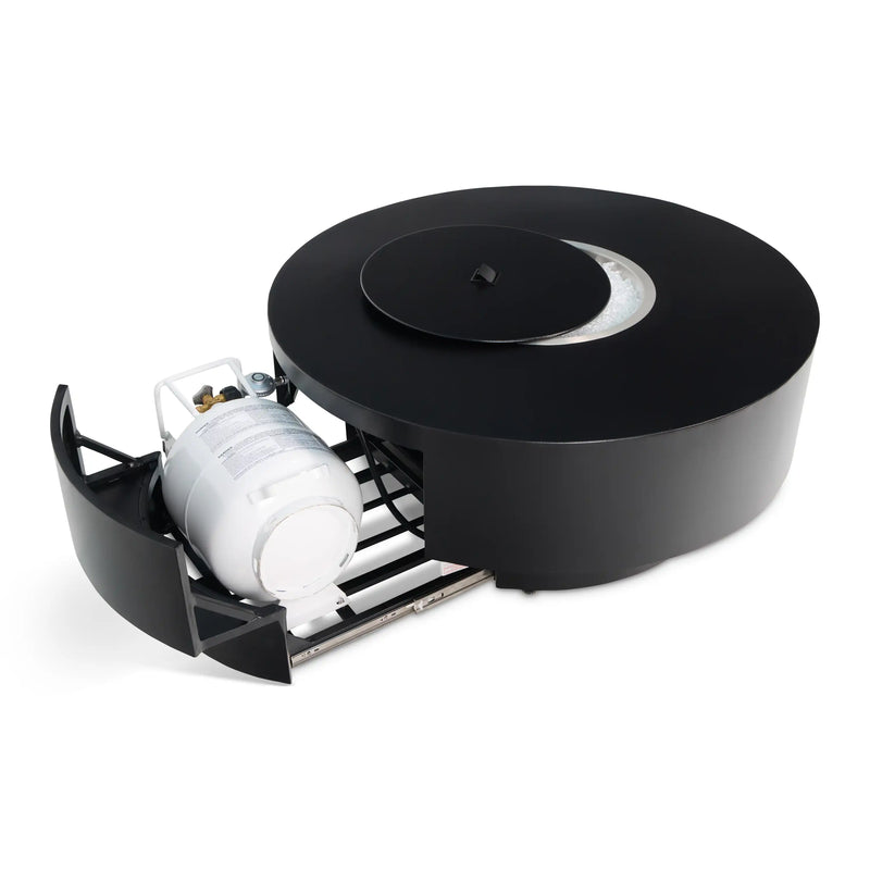 42" Round Black Modern Fire Table W/ Lid - The Great Escape