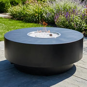 42" Round Black Modern Fire Table W/ Lid - The Great Escape