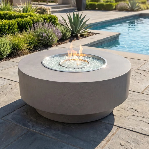 42" Faux Concrete Fire Table W/ Lid - The Great Escape