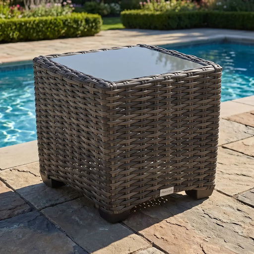 Kampala Grey 23 Inch Square End Table With Print Glass - The Great Escape