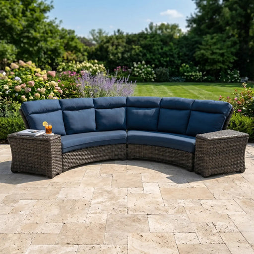 Grey Kampala 4 Piece Lifeguard Lapis Indigo Curved Sectional Group - The Great Escape