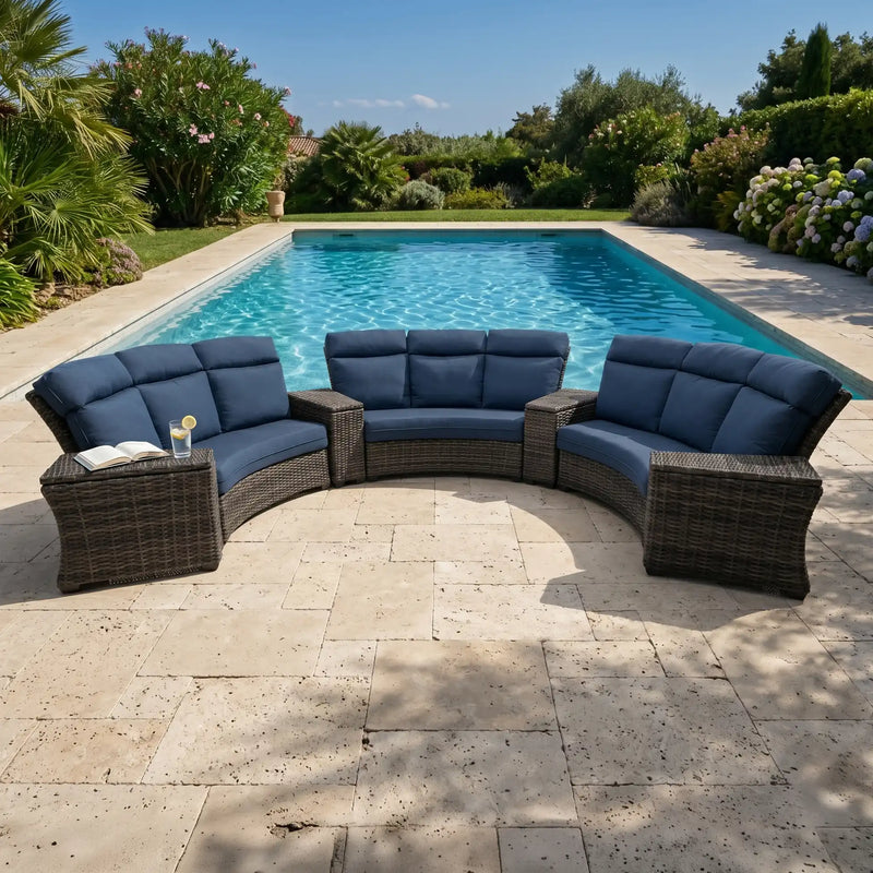 Grey Kampala 7 Piece Lifeguard Lapis Indigo Curved Sectional Group - The Great Escape