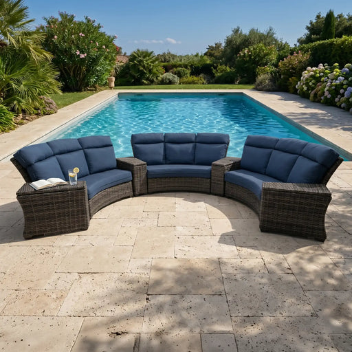 Grey Kampala 7 Piece Lifeguard Lapis Indigo Curved Sectional Group - The Great Escape