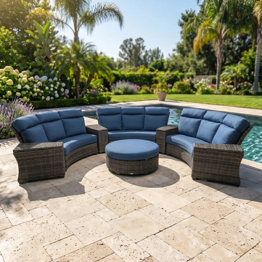 Grey Kampala 8 Piece Lifeguard Lapis Indigo Curved Sectional Chat Group - The Great Escape