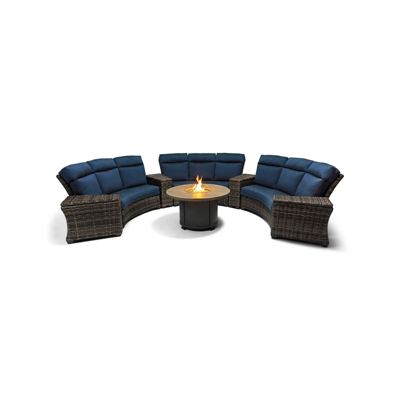Grey Kampala 8 Piece Lifeguard Lapis Indigo Curved Sectional Firepit Group - The Great Escape