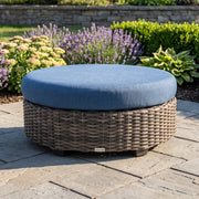 Grey Kampala 42" Round Cushioned Ottoman - Lifeguard Lapis Indigo - The Great Escape