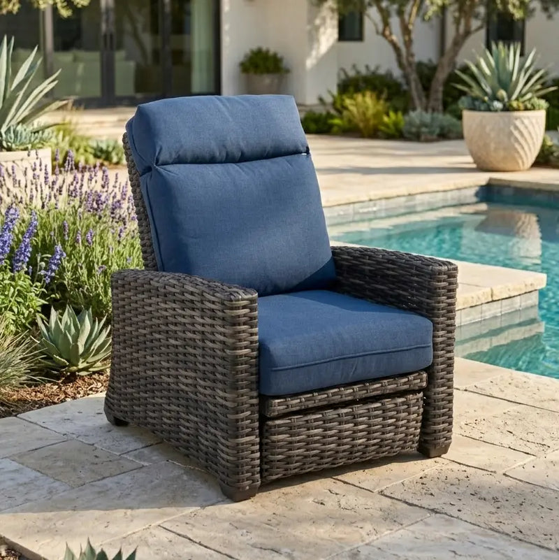 Grey Kampala Cushioned Recliner - Lifeguard Lapis Indigo - The Great Escape