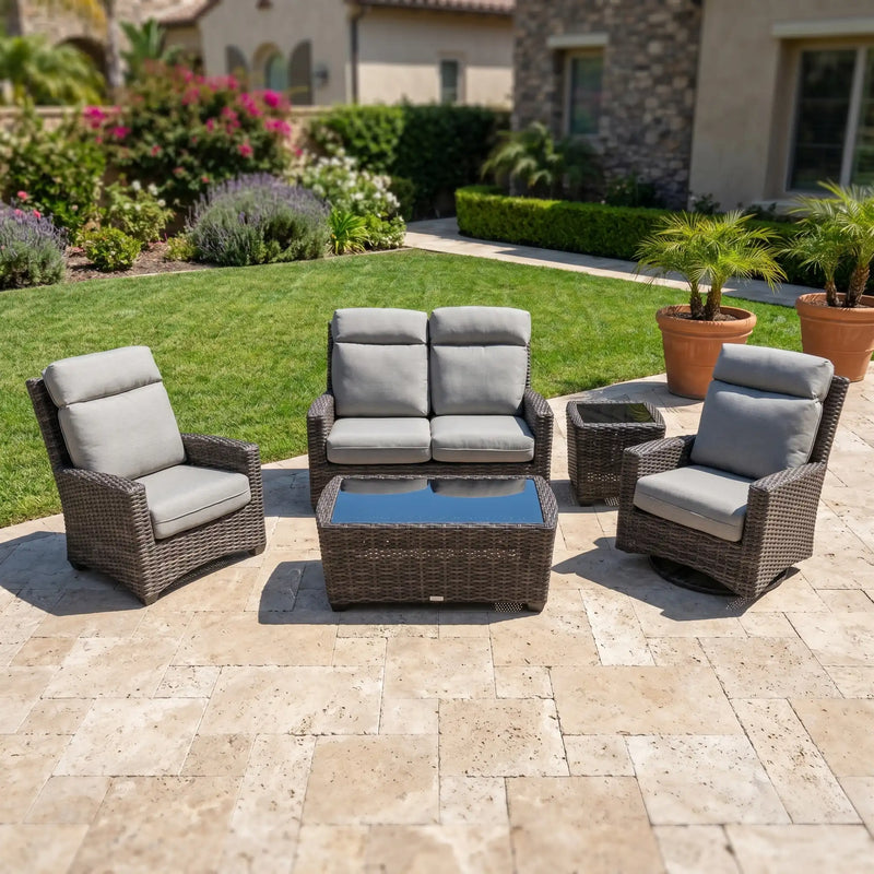 Grey Kampala 5 Piece Makar Oyster Loveseat Chat Group - The Great Escape