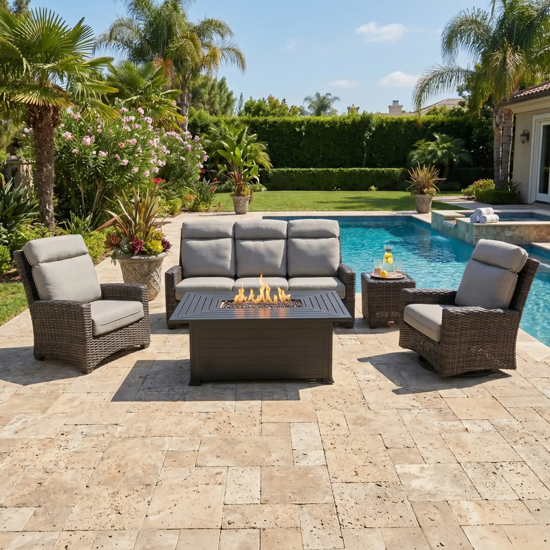 Grey Kampala 5 Piece Makar Oyster Sofa Firepit Group - The Great Escape