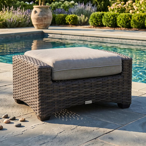 Grey Kampala Cushioned Ottoman - Makar Oyster - The Great Escape