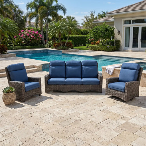 Grey Kampala 3 Piece Lifeguard Lapis Indigo Sofa Group - The Great Escape