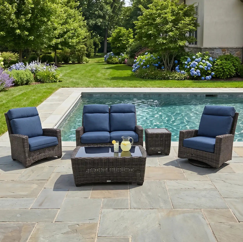 Grey Kampala 5 Piece Lifeguard Lapis Indigo Loveseat Chat Group - The Great Escape