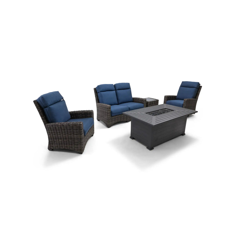 Grey Kampala 5 Piece Lifeguard Lapis Indigo Loveseat Firepit Chat Group - The Great Escape