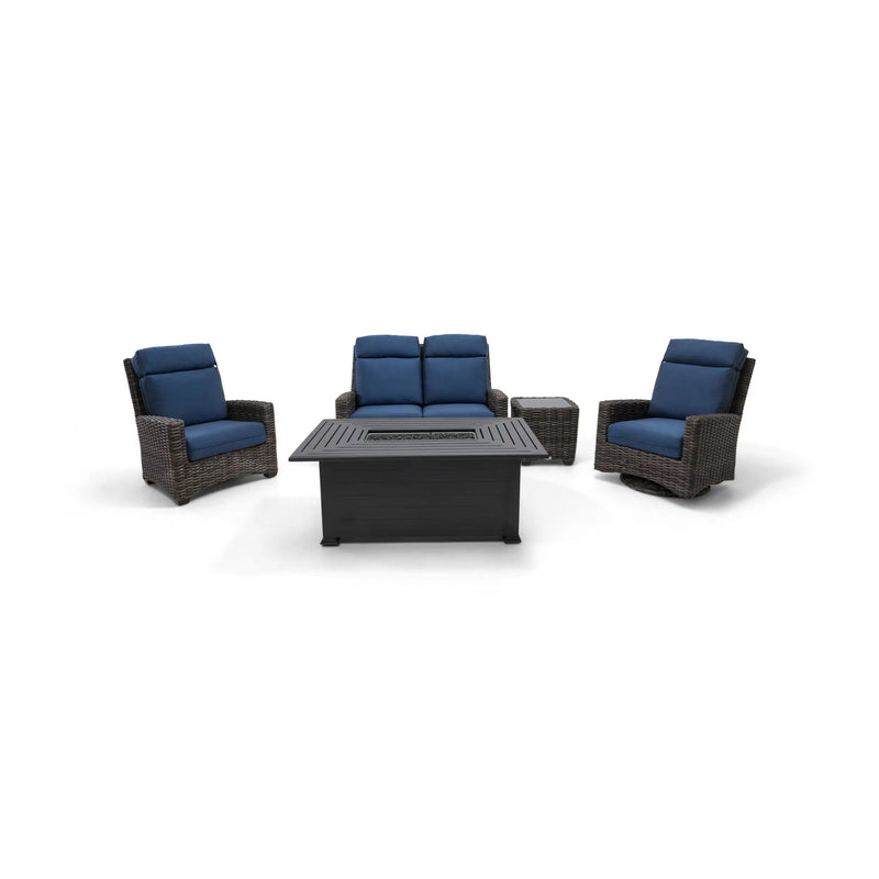 Grey Kampala 5 Piece Lifeguard Lapis Indigo Loveseat Firepit Chat Group - The Great Escape