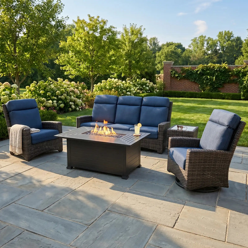 Grey Kampala 5 Piece Lifeguard Lapis Indigo Sofa Firepit Group - The Great Escape