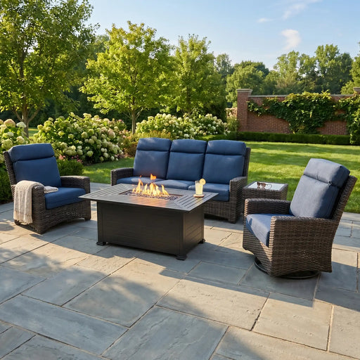 Grey Kampala 5 Piece Lifeguard Lapis Indigo Sofa Firepit Group - The Great Escape