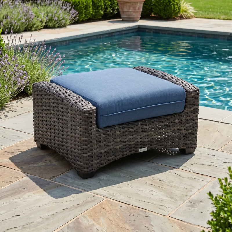 Grey Kampala Cushioned Ottoman - Lifeguard Lapis Indigo - The Great Escape