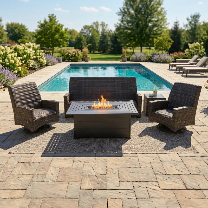 Grey Kampala 5 Piece QDF Sofa Firepit Chat Group - The Great Escape