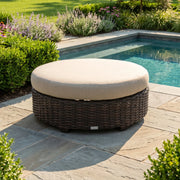 Kampala 42" Round Cushioned Ottoman - Mirage Latte - The Great Escape