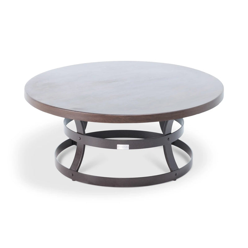 42 Inch Round Erie Etched Reclaimed Barnwood Coffee Table - The Great Escape