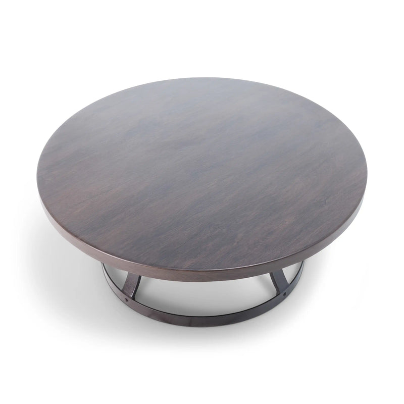 42 Inch Round Erie Etched Reclaimed Barnwood Coffee Table - The Great Escape