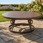42 Inch Round Erie Etched Reclaimed Barnwood Coffee Table - The Great Escape