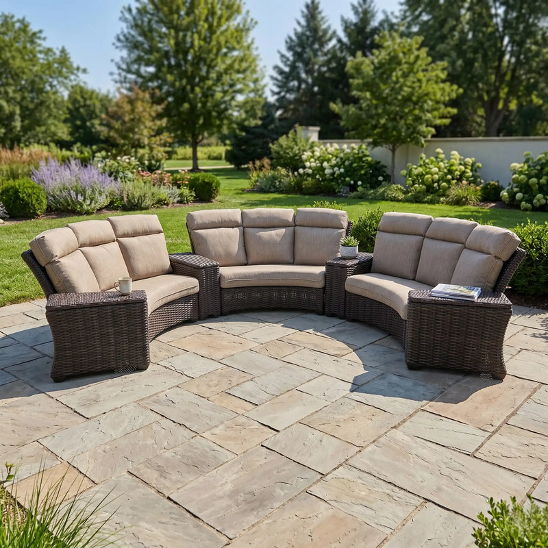 Kampala 7 Piece Mirage Latte Curved Sectional Group - The Great Escape