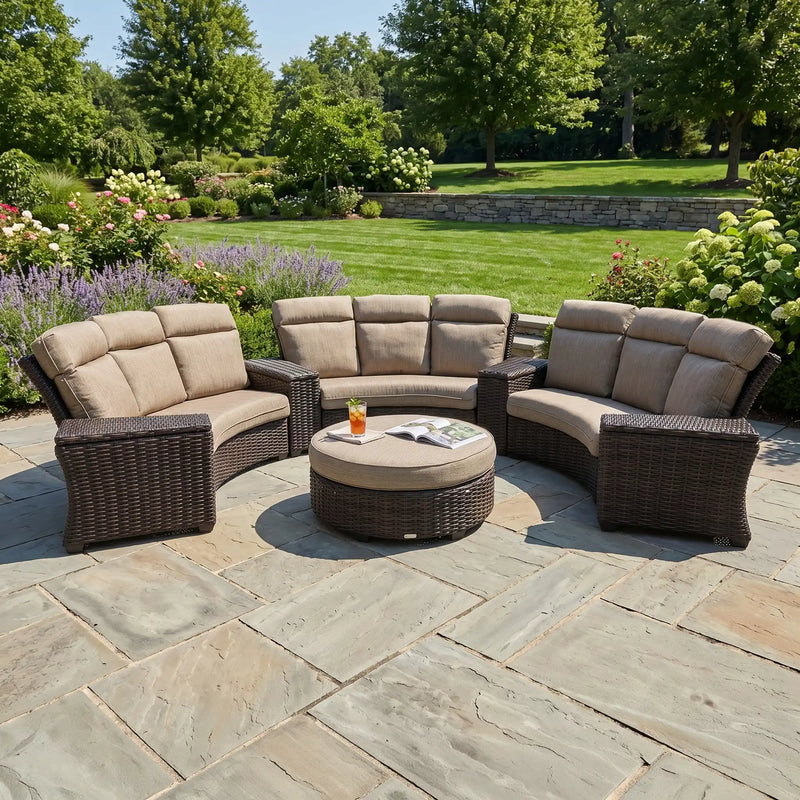 Kampala 8 Piece Mirage Latte Curved Sectional Chat Group - The Great Escape