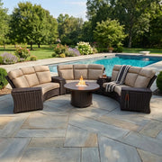 Kampala 8 Piece Mirage Latte Curved Sectional Firepit Group - The Great Escape