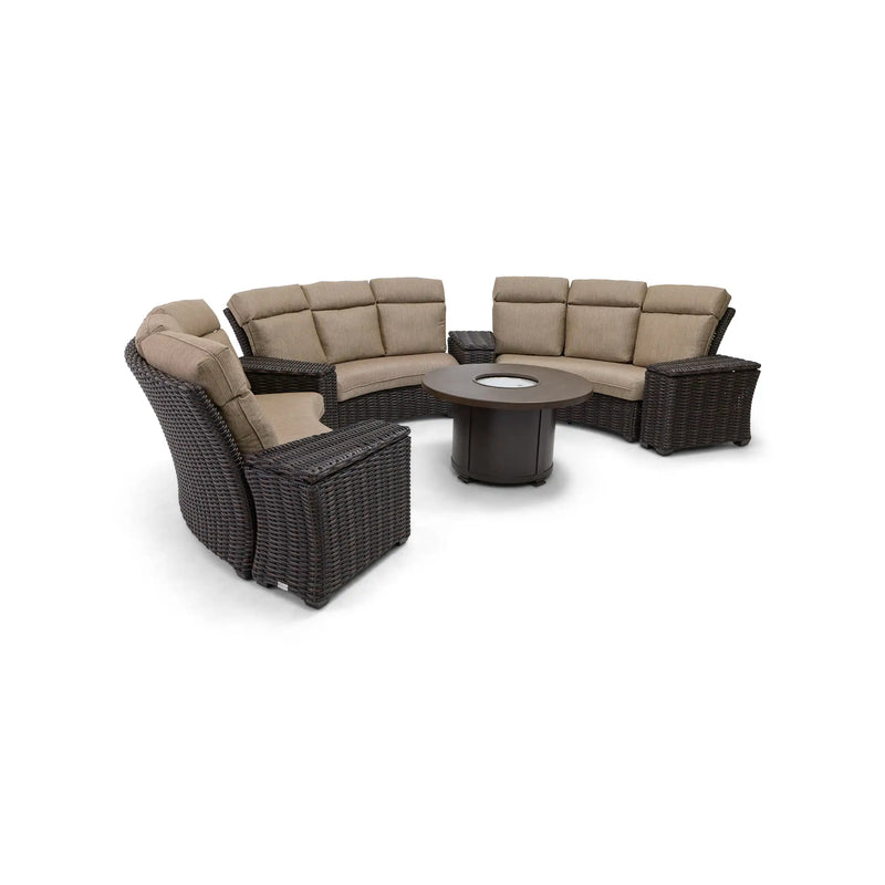 Kampala 8 Piece Mirage Latte Curved Sectional Firepit Group - The Great Escape