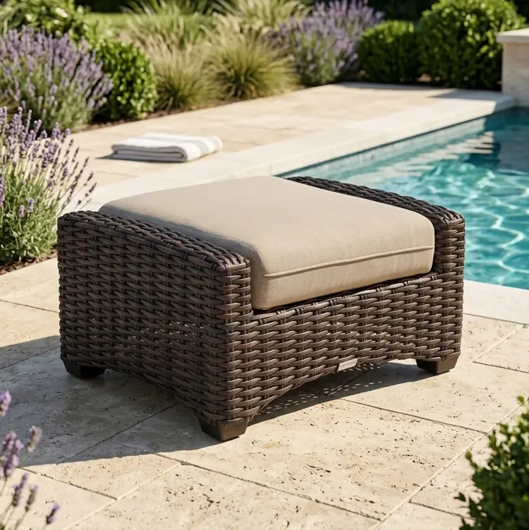 Kampala Cushioned Ottoman - Lifeguard Ostrich - The Great Escape
