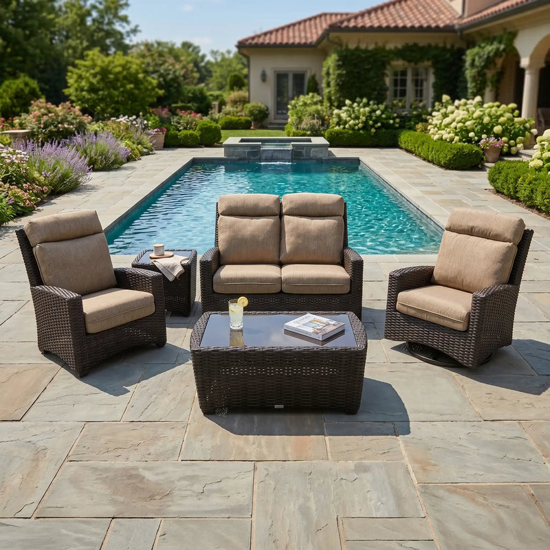 Kampala 6 Piece Mirage Latte Loveseat Chat Group - The Great Escape