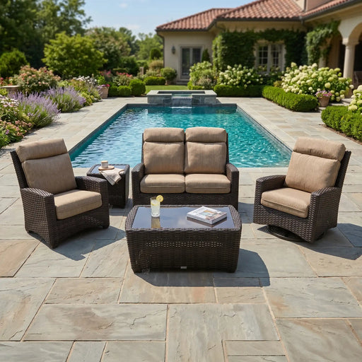 Kampala 6 Piece Mirage Latte Loveseat Chat Group - The Great Escape