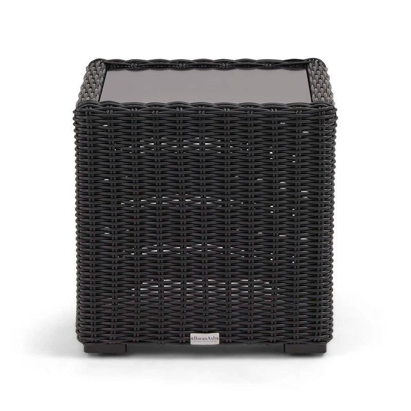 Rosario 21" Square Woven End Table W/ Glass Bayside Black - The Great Escape