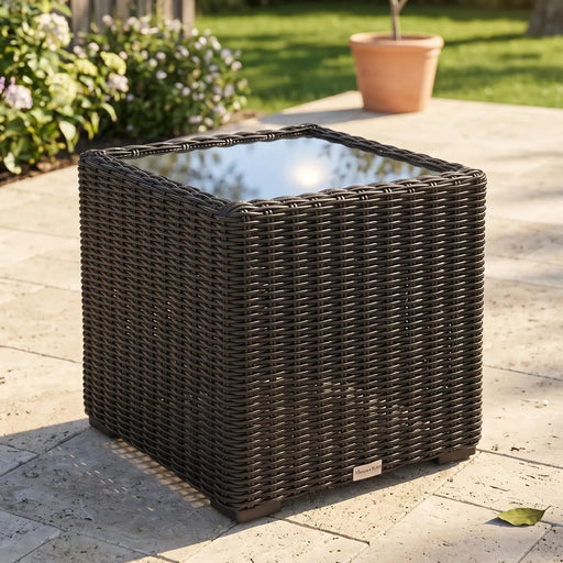 Rosario 21" Square Woven End Table W/ Glass Bayside Black - The Great Escape