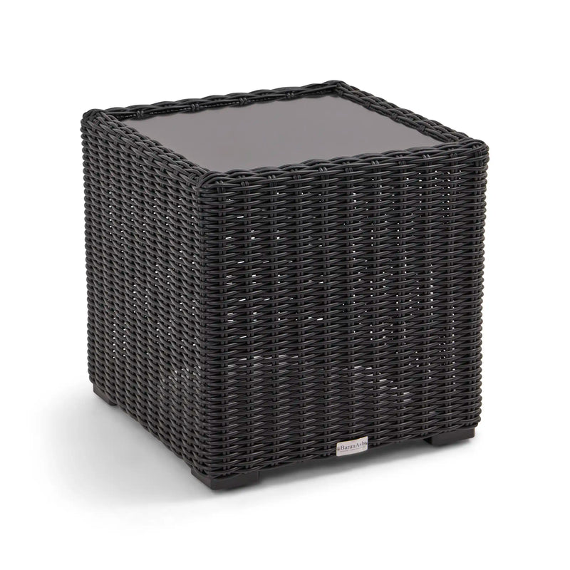 Rosario 21" Square Woven End Table W/ Glass Bayside Black - The Great Escape