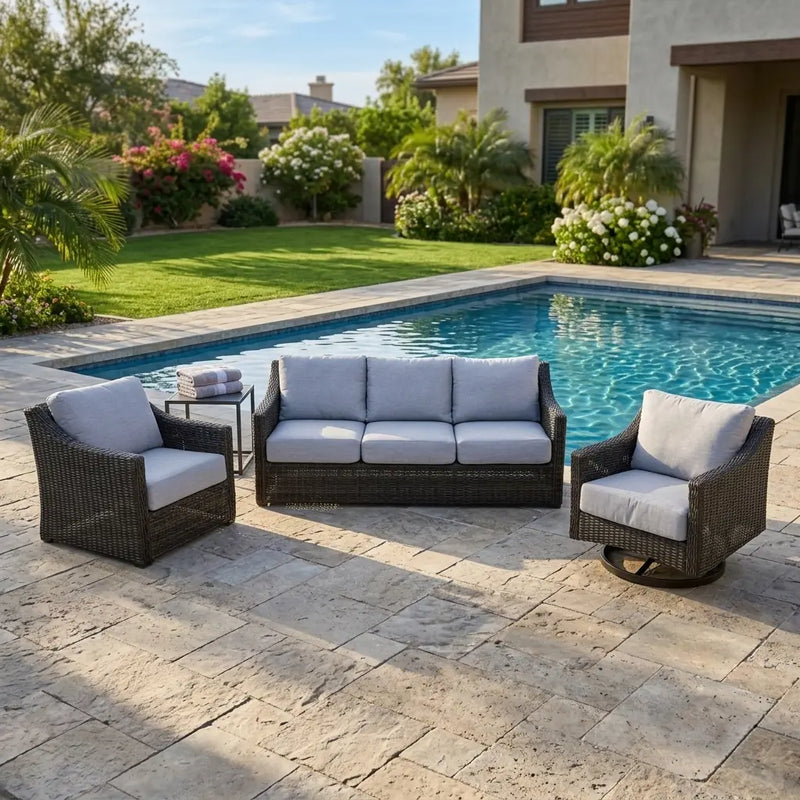 Rosario Grey 3 Piece Topsail Rain Sofa Group - The Great Escape