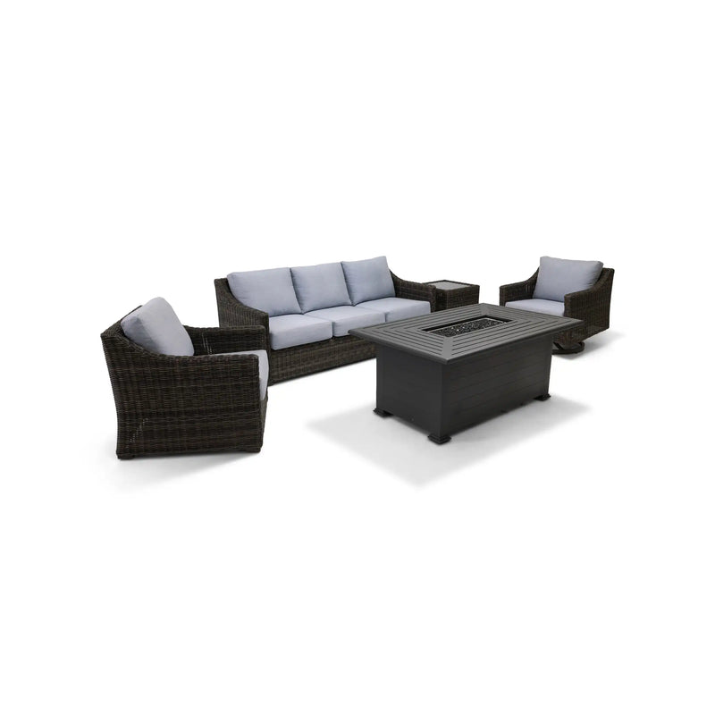 Rosario Grey 5 Piece Sofa Firepit/Chat Group - Topsail Rain - The Great Escape